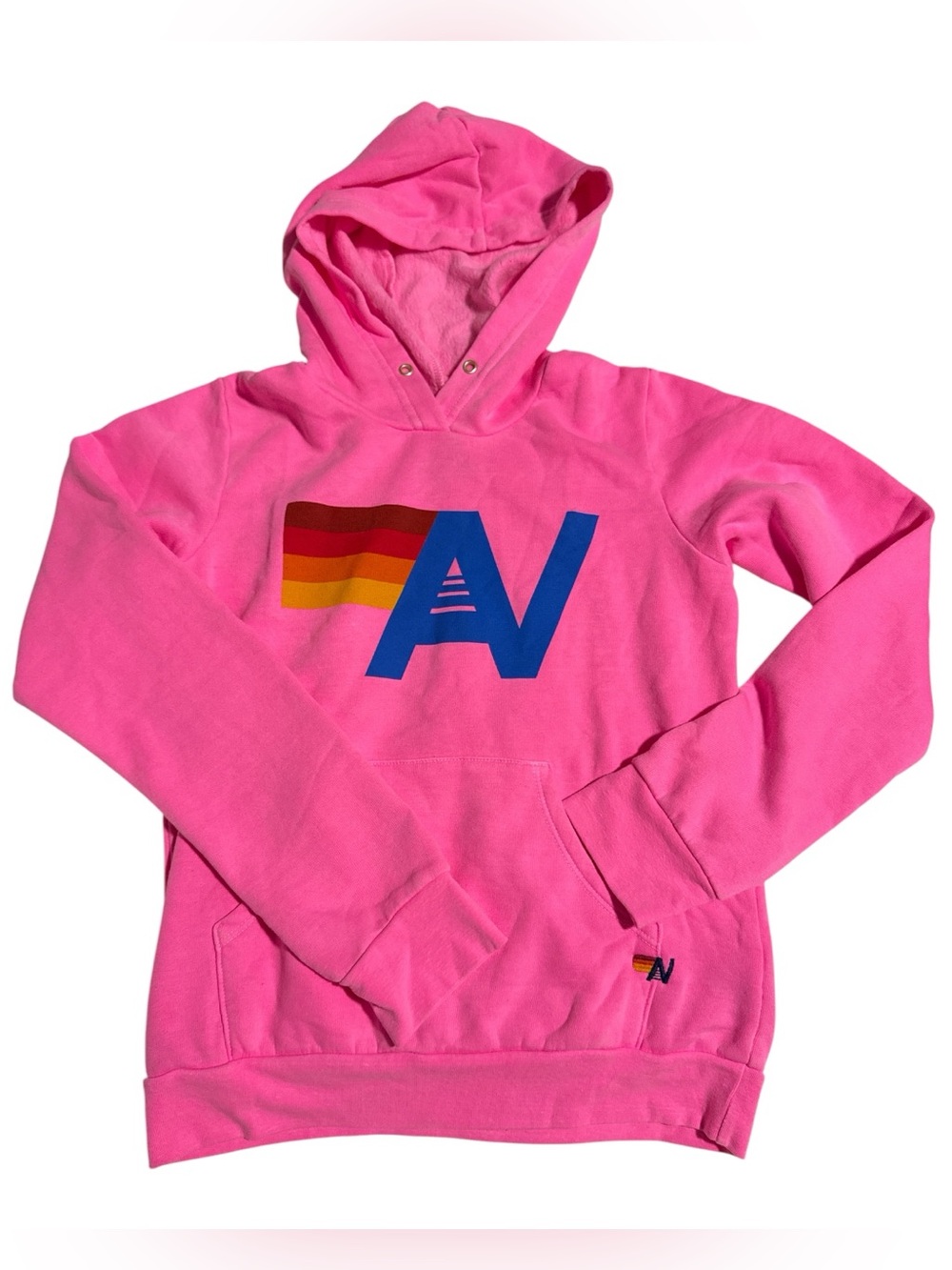 Aviator Nation- kids Relaxed Logo Pullover Hoodie in Neon Pink